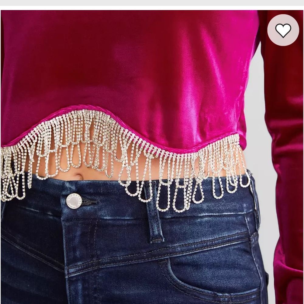 Buckle Blue B Collection Fuchsia Velvet Rhinestone Fringe Top Large - Picture 4 of 10